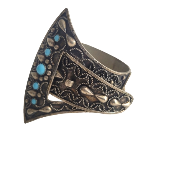 Vintage AP Italy hinged silver cuff bracelet with blue faux stone - Picture 2 of 12